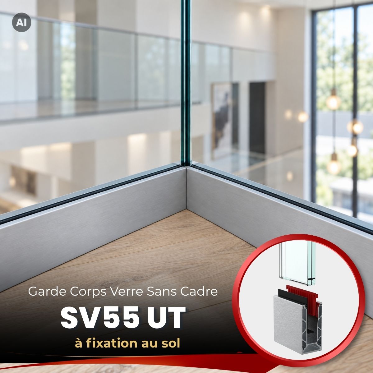Garde-corps en verre SV55 UT à fixation au sol – Système à cales