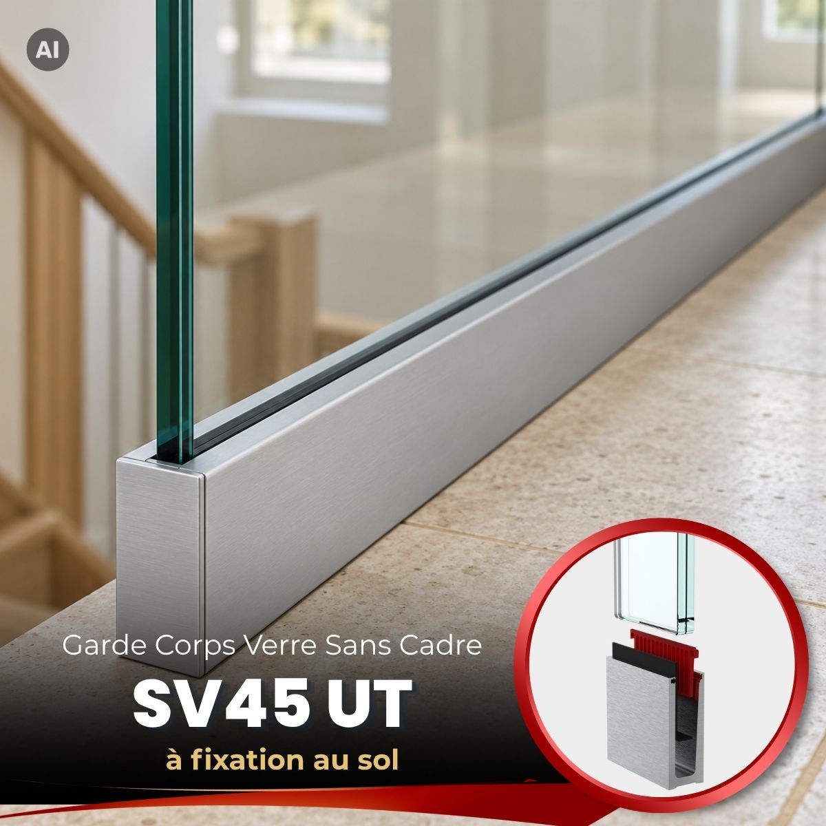 Garde-corps en verre SV45 UT à fixation au sol – Système à cales