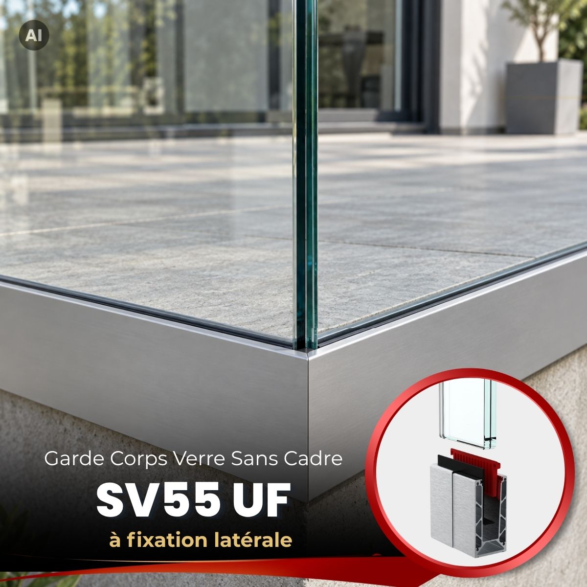Garde-corps en verre SV55 UF à fixation latérale – Système à cales