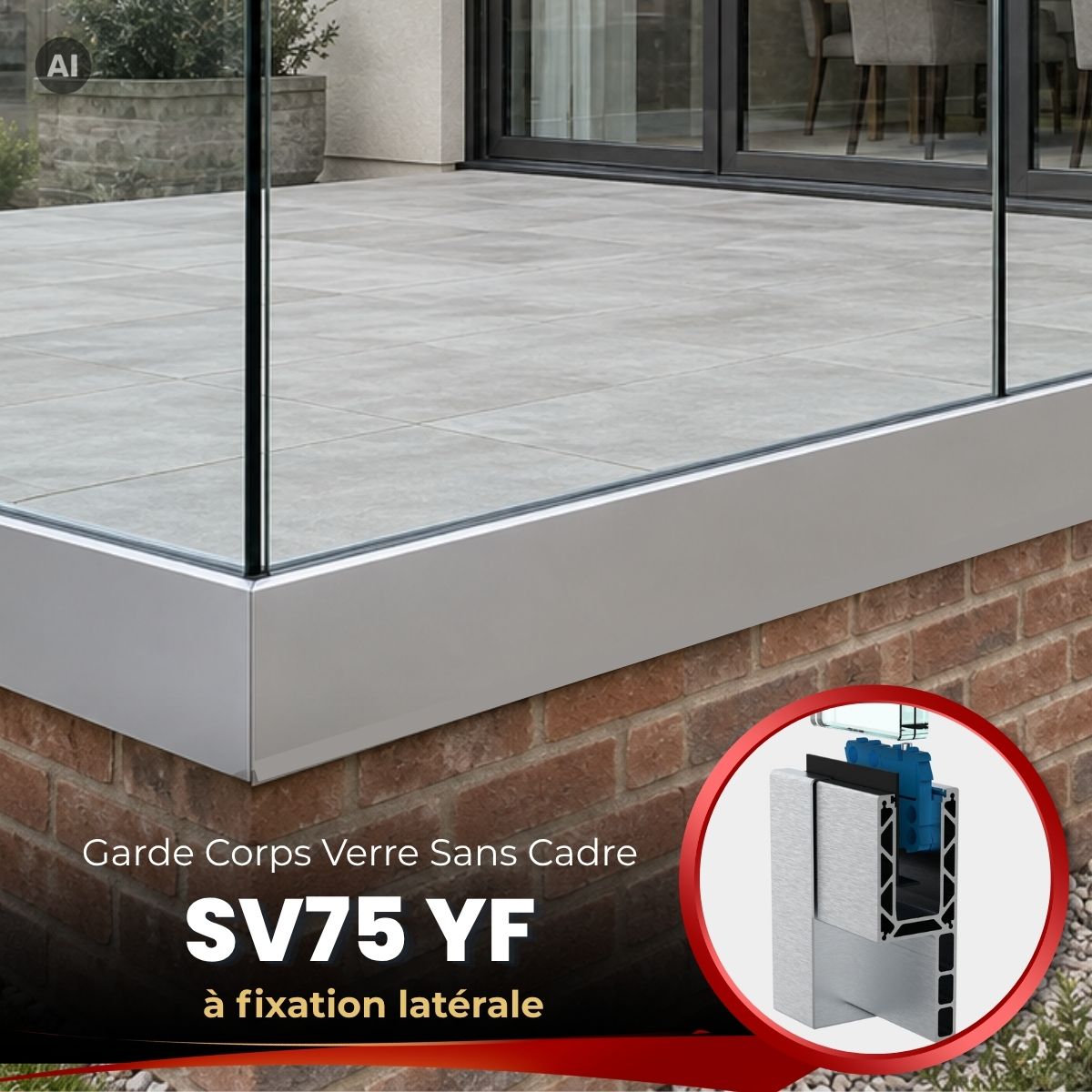 Garde-corps en verre SV75 YF à fixation latérale – Système réglable